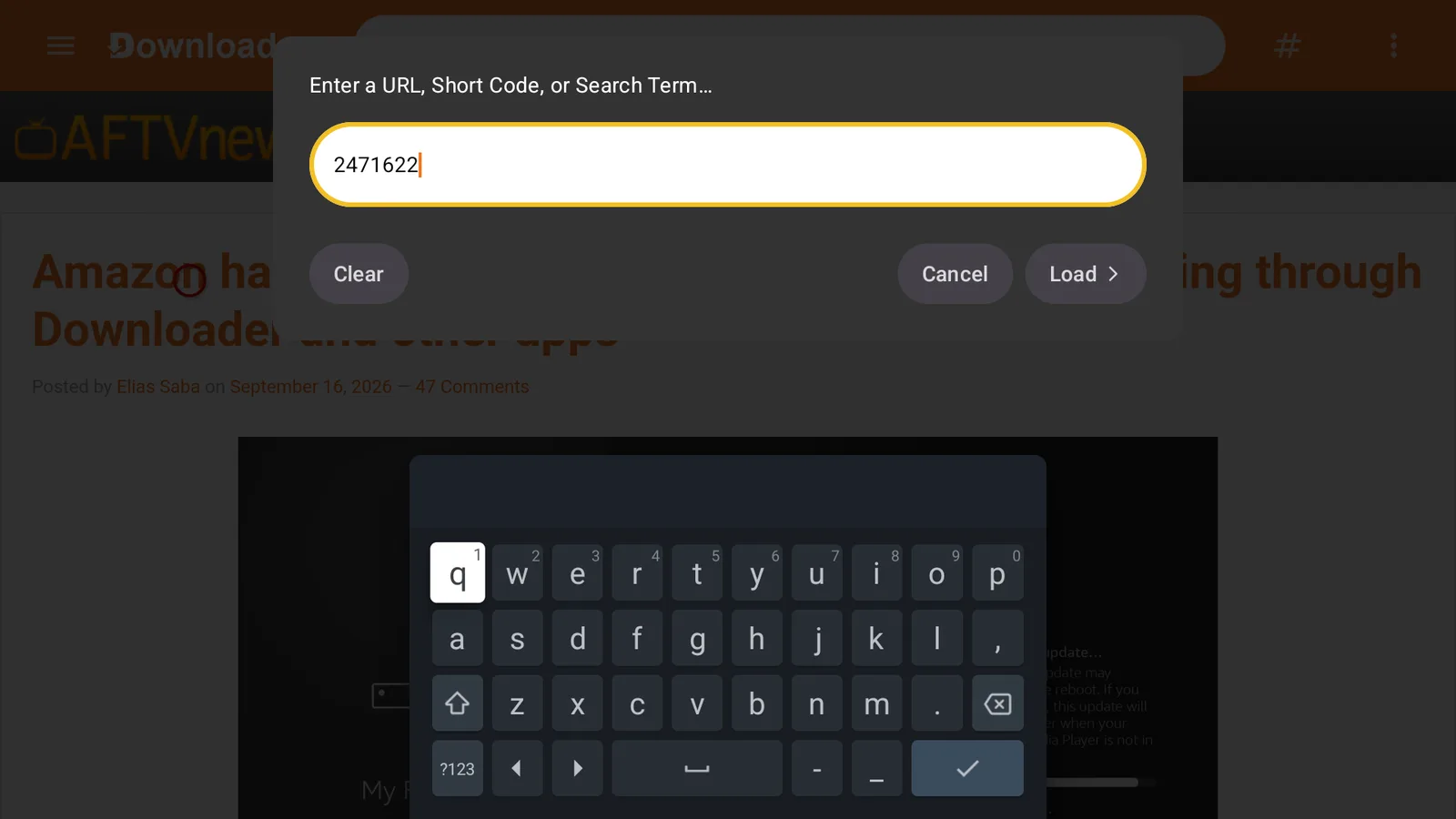 افتح Downloader، وفي خانة العنوان اكتب الكود 2471622.