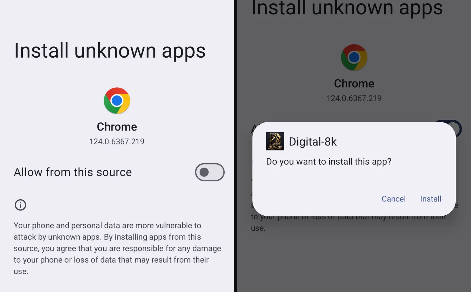 فعّل Allow from this source ثم ارجع، واضغط Install.